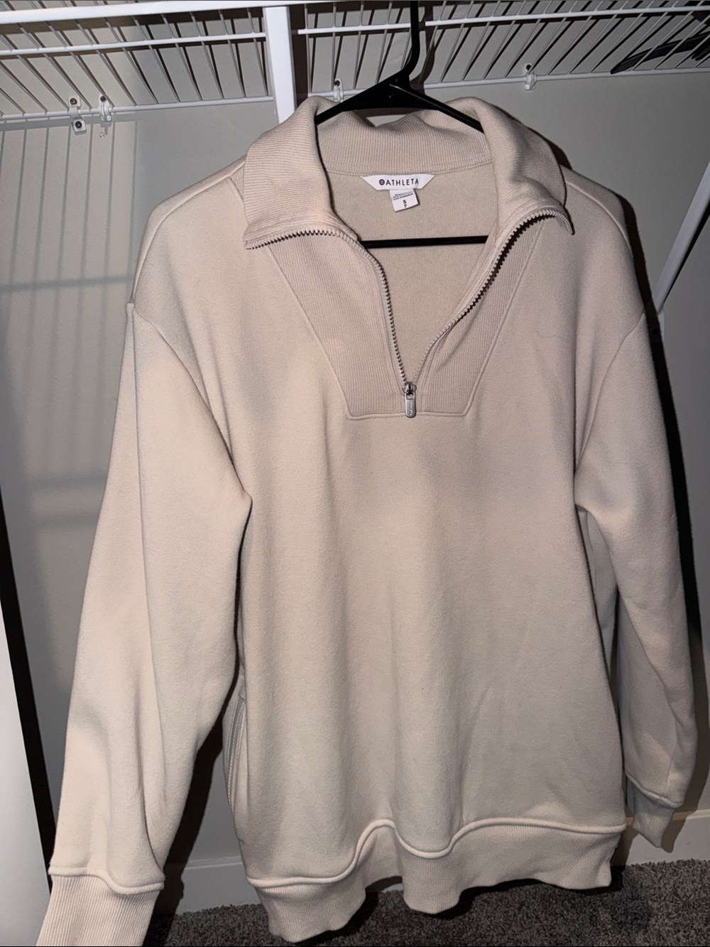 Athleta Cream Quarter-Zip Fleece Pullover